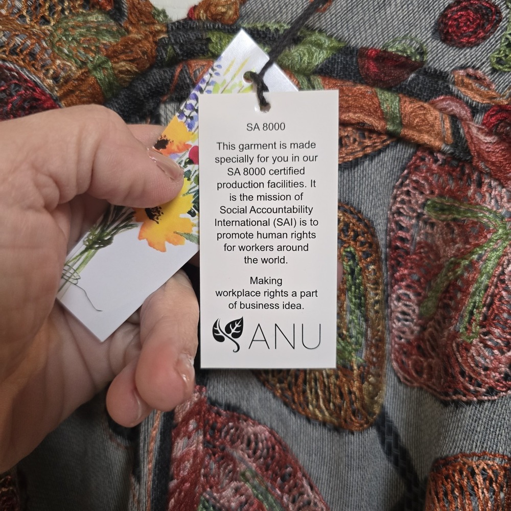 ART TO WEAR EMBROIDERED PASHMINA 100% WOOL RUANA SHAWL BY ANU - Picture 3 of 5